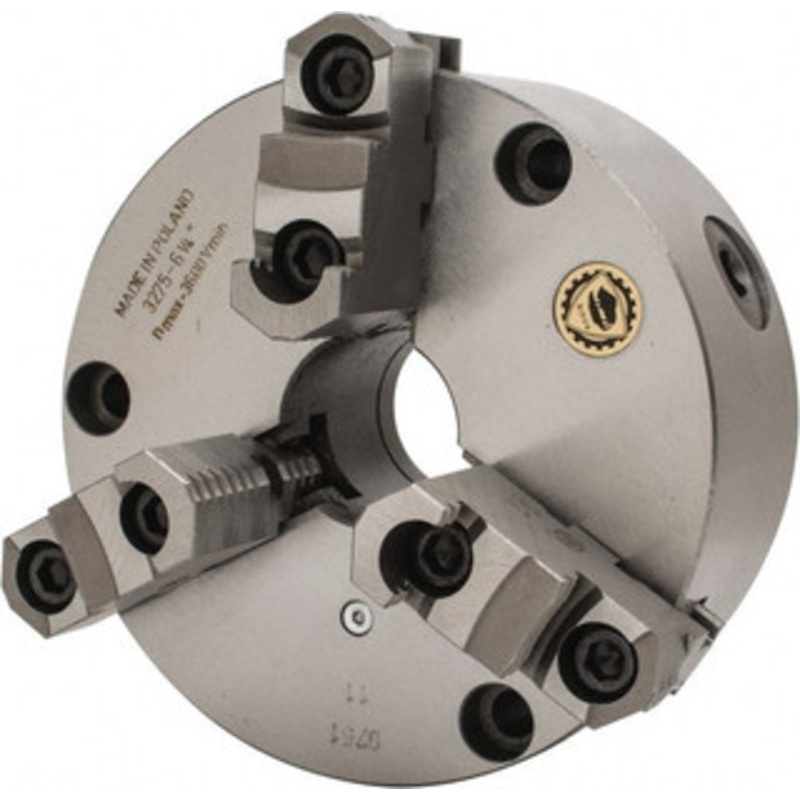 Bison 3 Jaws, 6 Diam, Self Centering Manual Lathe Chuck Front Mount, Reversible, 1.6535 Through Hole Diam, Cast Iron 7-812-0600 – 08574766