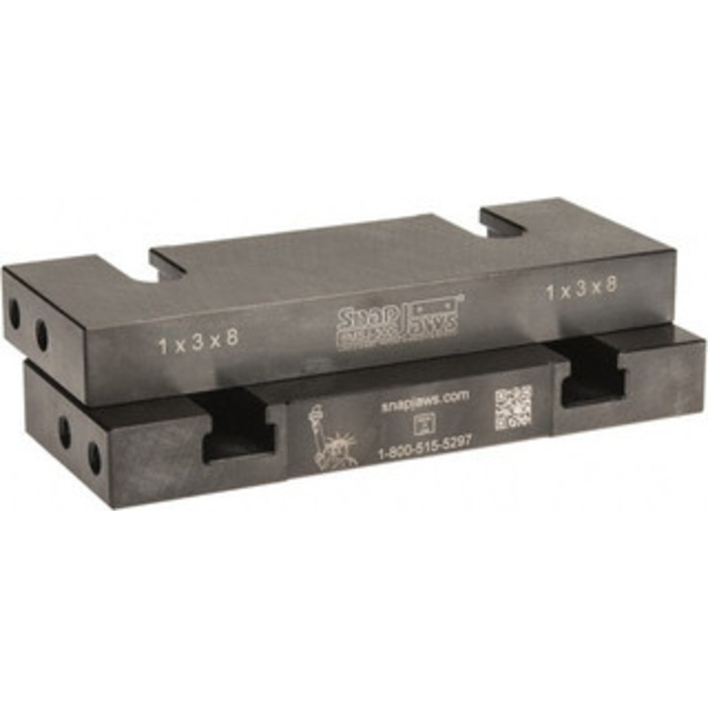 SnapJaws 8 Wide x 3 High x 1 Thick, Flat/No Step Vise Jaw Soft, Steel, Fixed Jaw, Compatible with 8 Vises 8MSJ-300 – 03722584