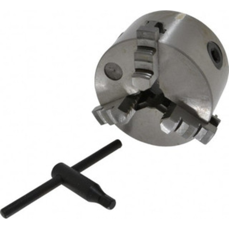 Value Collection 3 Jaws, 4 Diam, Self Centering Manual Lathe Chuck Plain Back Mount Spindle, 0.8661 Through Hole Diam, 0.003 Axial Runout, Cast Iron 429-3004 – 08550717