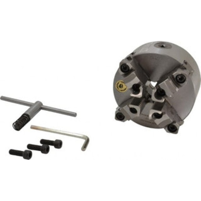 Bison 4 Jaws, 5 Diam, Self Centering Manual Lathe Chuck Plain Back Mount Spindle, Reversible, 3,200 Max RPM, 1.2598 Through Hole Diam, 0.0012 Axial Runout, 0.0015 Radial Runout, Cast Iron 7-840-0500 – 08609059