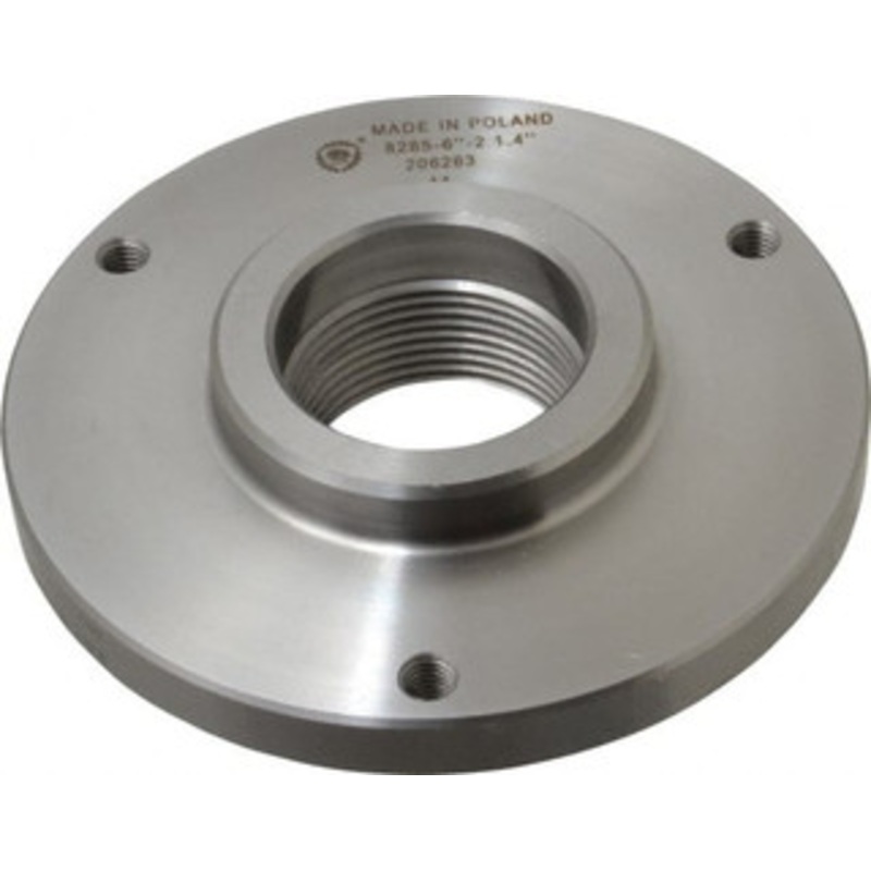 Bison Adapter Back Plate for 6-1/4 Diam Self Centering Lathe Chucks 2-1/4 – 8 Mount, 2.26 Through Hole Diam, 3.385mm ID, 38139 OD, 0.59 Flange Height, Steel 7-876-066 – 08610974