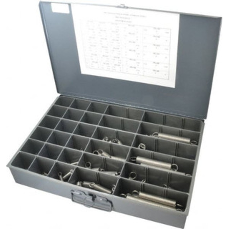 Made in USA 228 Piece, Stainless Steel Extension Spring Assortment 114 Sizes, 1/8 to 3/4 Outside Diam Range 228S – 01290139