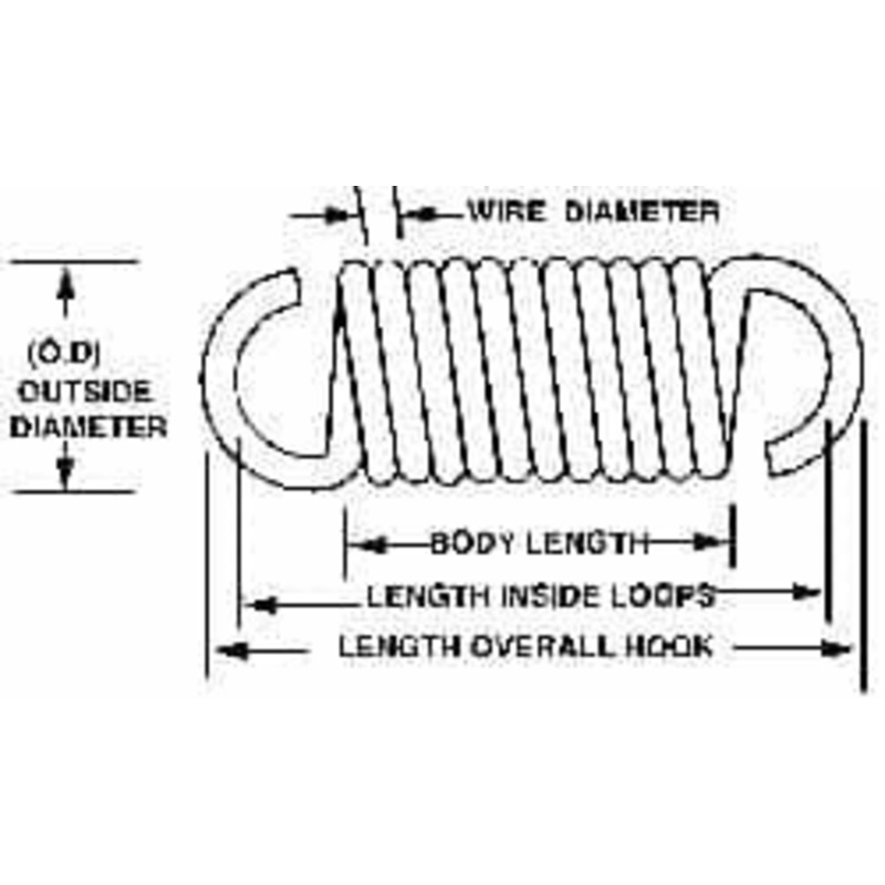 Made in USA 3/16 OD, 10.48 Lb Max Load, 0.87 Max Ext Len, 0.035 Wire Diam Spring 63.23 Lb/In Rating, 2.6 Lb Init Tension, 3/4 Free Length E-035-187-0750 – 06813828