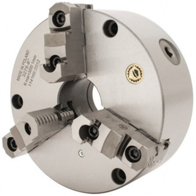Bison 3 Jaws, 8 Diam, Self Centering Manual Lathe Chuck Front Mount, Reversible, 2.1654 Through Hole Diam, Cast Iron 7-812-0800 – 08574782