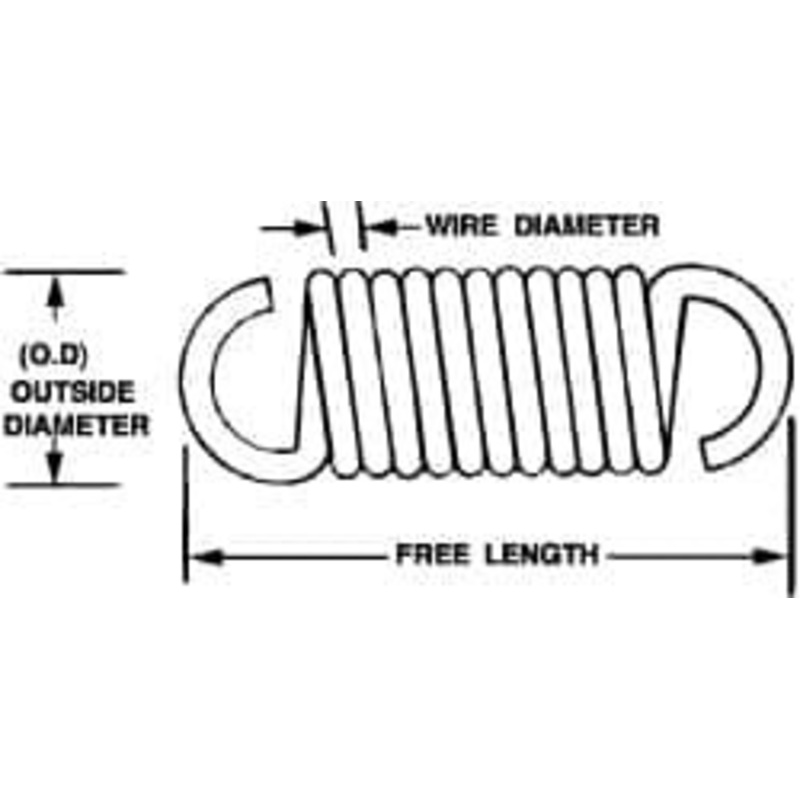 Made in USA 11/32 OD, 23.43 Lb Max Load, 6-3/8 Max Ext Len, 0.062 Wire Diam Extension Spring 17.77 Lb/In Rating SAS117 – 01290238