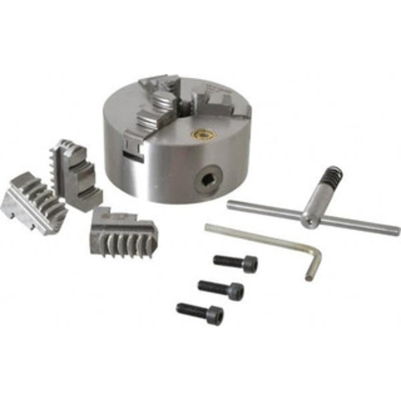 Bison 3 Jaws, 5 Diam, Self Centering Manual Lathe Chuck Plain Back Mount Spindle, 3,200 Max RPM, 1.2598 Through Hole Diam, 0.0008 Axial Runout, 0.0012 Radial Runout, Cast Iron 7-810-0500 – 08550055