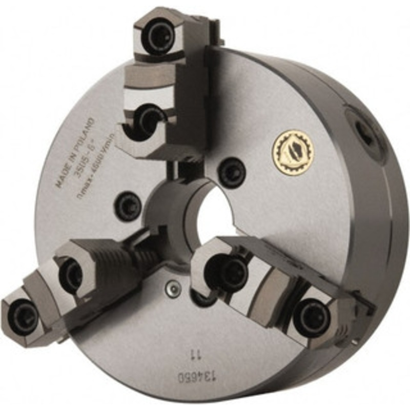 Bison 3 Jaws, 6 Diam, Self Centering Manual Lathe Chuck Plain Back Mount Spindle, Reversible, 4,500 Max RPM, 1.6535 Through Hole Diam, 0.0014 Axial Runout, 0.0012 Radial Runout, Forged Steel 7-820-0600 – 08546061