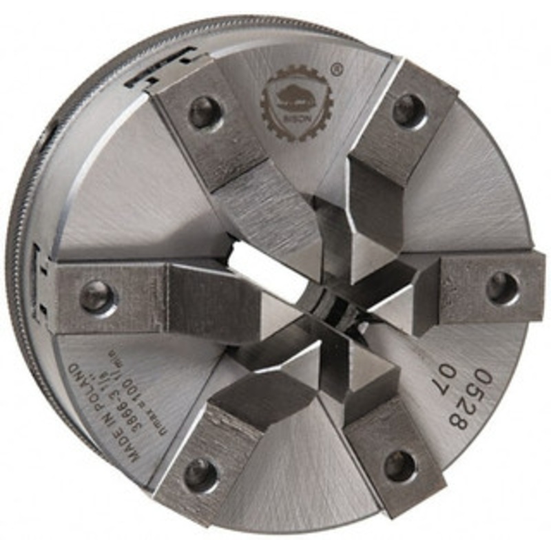 Bison 6 Jaws, 3 Diam, Self Centering Manual Lathe Chuck Plain Back Mount Spindle, 1,600 Max RPM, 0.9449 Through Hole Diam, 0.0006 Axial Runout, Forged Steel 7-869-0300 – 09673427
