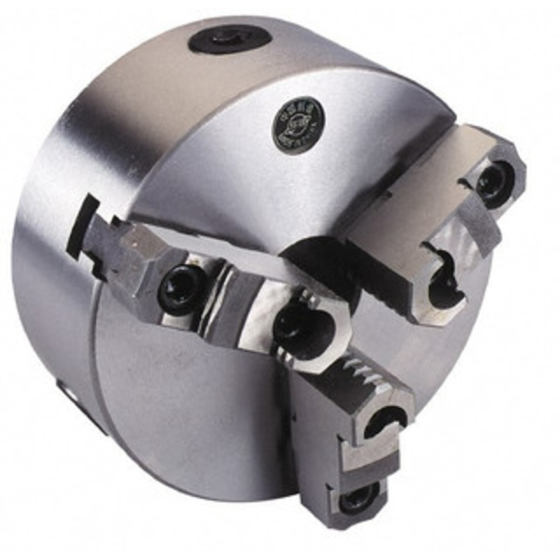 Value Collection 3 Jaws, 8 Diam, Self Centering Manual Lathe Chuck Plain Back Mount Spindle, Reversible, 2.3622 Through Hole Diam, 0.003 Axial Runout, Cast Iron 428-7008 – 08606618