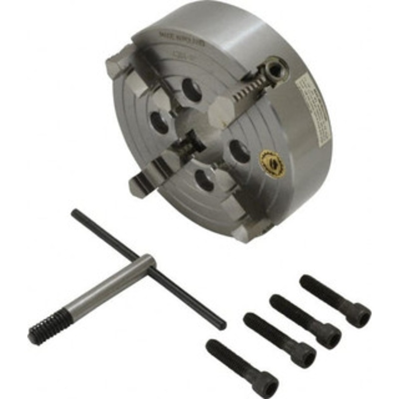 Bison 4 Jaws, 6 Diam, Independent Manual Lathe Chuck Plain Back Mount Spindle, Reversible, 3,200 Max RPM, 1.6535 Through Hole Diam, Cast Iron 7-850-0600 – 08560062