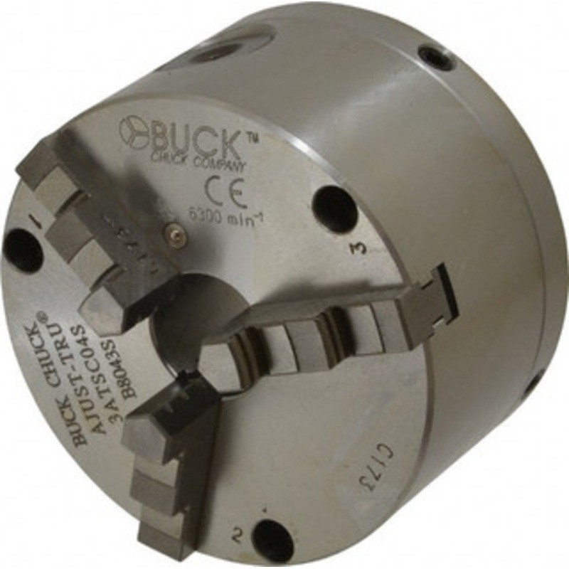 Buck Chuck 3 Jaws, 4 Diam, Self Centering Manual Lathe Chuck Front Mount, Adjustable, 6,300 Max RPM, 1.04 Through Hole Diam, Forged Steel B8043S – 76152131