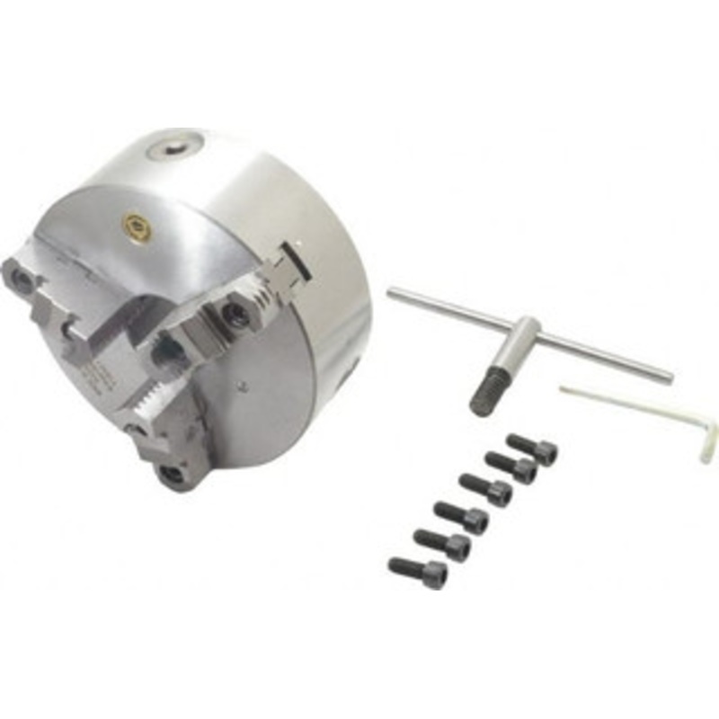 Bison 3 Jaws, 8 Diam, Self Centering Manual Lathe Chuck Plain Back Mount Spindle, Reversible, 2,500 Max RPM, 2.1653 Through Hole Diam, 0.001 Axial Runout, 0.0016 Radial Runout, Cast Iron 7-800-0800 – 08574089