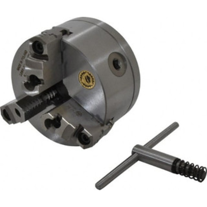 Bison 3 Jaws, 5 Diam, Self Centering Manual Lathe Chuck 1-1/2 – 8 Spindle Mount, Reversible, 3,200 Max RPM, 1.2598 Through Hole Diam, 0.0008 Axial Runout, 0.0012 Radial Runout, Cast Iron 7-805-0552 – 08606063