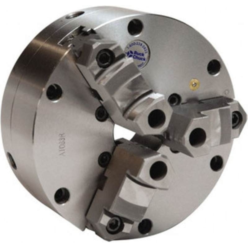 Buck Chuck 3 Jaws, 6 Diam, Self Centering Manual Lathe Chuck Plain Back Mount Spindle, Adjustable, Reversible, 3,000 Max RPM, 1-11/16 Through Hole Diam, Cast Iron AT063RC – 83946830