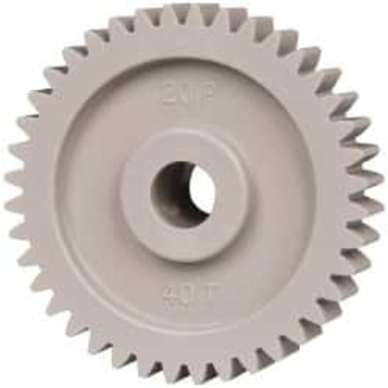 Made in USA 20 Pitch, 2 Pitch Diam, 2.1 OD, 40 Tooth Spur Gear 3/8 Face Width, 3/8 Bore Diam, 47/64 Hub Diam, 20 Pressure Angle, Acetal 2040 – 03115441