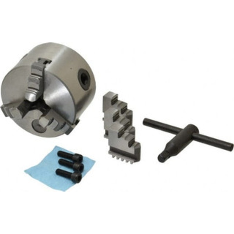 Value Collection 3 Jaws, 3 Diam, Self Centering Manual Lathe Chuck Plain Back Mount Spindle, 0.6299 Through Hole Diam, 0.003 Axial Runout, Cast Iron 429-3003 – 08550709