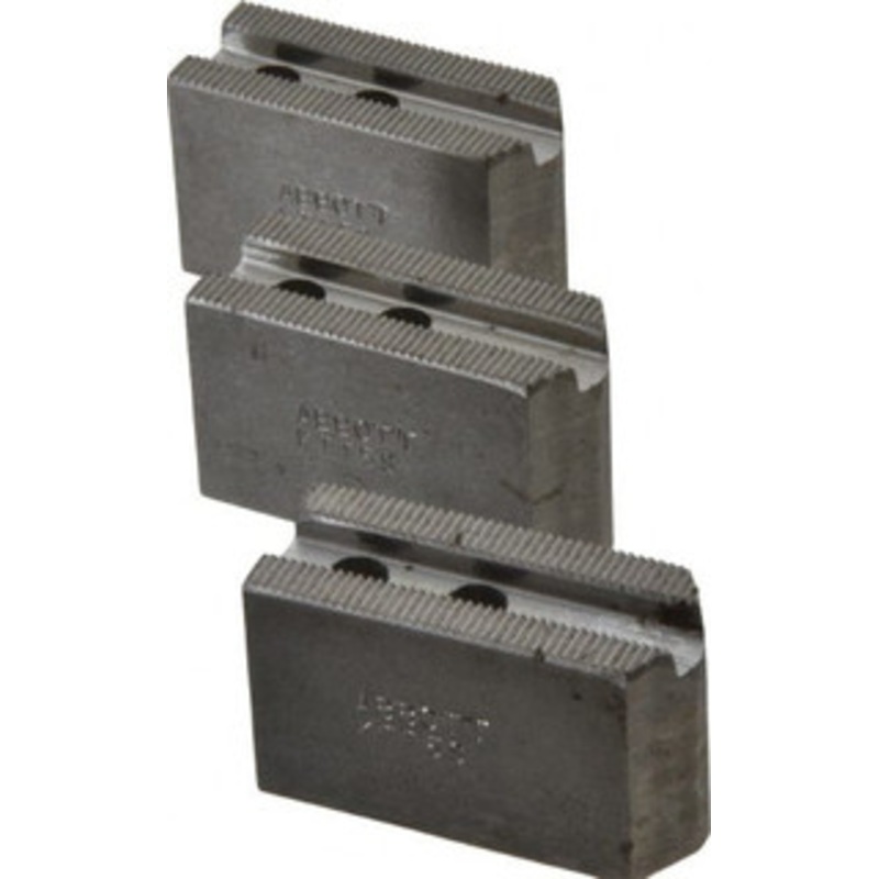 Abbott Workholding 5 & Up Chuck Capacity, 1.5mm x 60 Serrated Attachment, Square Soft Lathe Chuck Jaw 3 Jaws, Steel, 0.7087 Btw Mount Hole Ctrs, 2-1/2 Long x 1 Wide x 1-1/2 High, 0.3937 Groove, 0.315 & 8mm Fastener KTT5S – 04230892