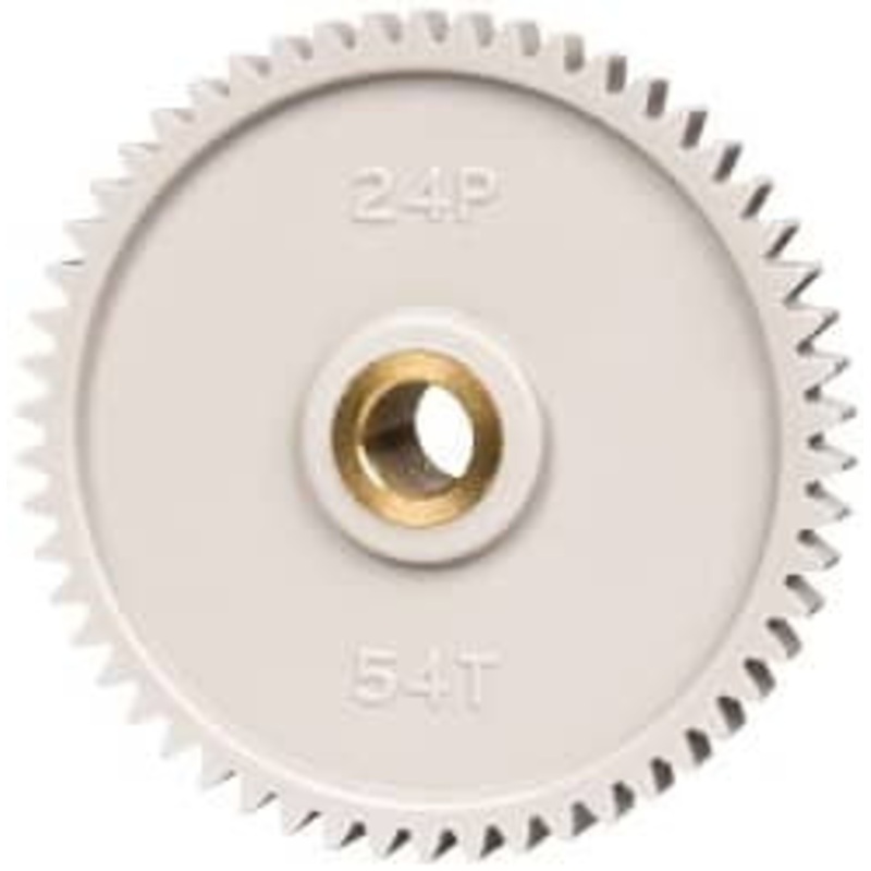 Made in USA 24 Pitch, 2-1/4 Pitch Diam, 2.333 OD, 54 Tooth Spur Gear 1/4 Face Width, 5/16 Bore Diam, 43/64 Hub Diam, 20 Pressure Angle, Acetal 2454BI – 04034443