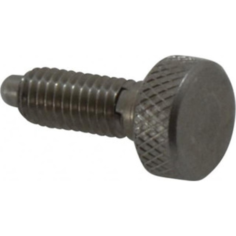 Vlier 10-32, 0.4 Thread Length, 0.104 Max Plunger Diam, 0.5 Lb Init to 3 Lb Final End Force, Knob Handle Plunger Knurled Knob, 0.46 Body Length, 0.4 Length Under Head/Shoulder, 3/32 Plunger Projection SSL190 – 62123914