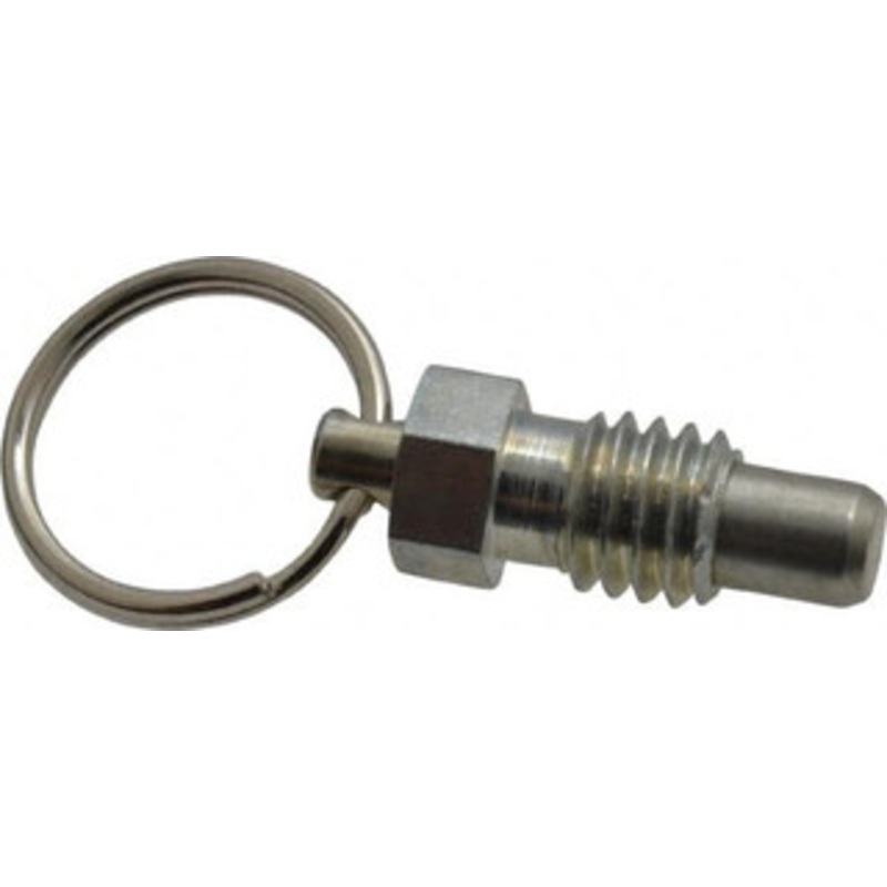 Vlier 3/8-16, 0.31 Thread Length, 1/4 Plunger Diam, 0.28 Plunger Projection, 0.75 Lb Init to 3 Lb Final End Force, Steel Pull Ring Plunger 0.44 Len Under Head, 0.63 Body Len, 3/4 Ring Diam, 0.82 Plunger Len, 0.38 Hex PRSN375 – 62124607