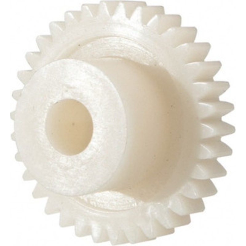 Made in USA 32 Pitch, 1-1/16 Pitch Diam, 1-1/8 OD, 34 Tooth Spur Gear 3/16 Face Width, 1/4 Bore Diam, 39/64 Hub Diam, 20 Pressure Angle, Acetal 3234 – 03125424