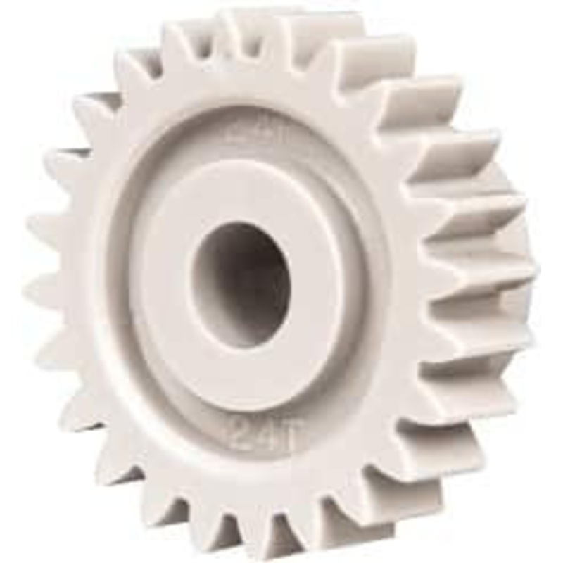 Made in USA 24 Pitch, 1 Pitch Diam, 1.083 OD, 24 Tooth Spur Gear 1/4 Face Width, 1/4 Bore Diam, 5/8 Hub Diam, 20 Pressure Angle, Acetal 2424 – 03125101