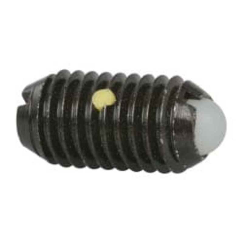 Vlier M10x1.5, 6mm Ball Diam, 19mm Body Length, 2.01mm Max Ball Reach, Threaded Ball Plunger Steel Body, Nylon Ball, 4.5 Lb Initial End Force, 7.87 Lb Final End Force, Locking Element DBM10AN – 04399861
