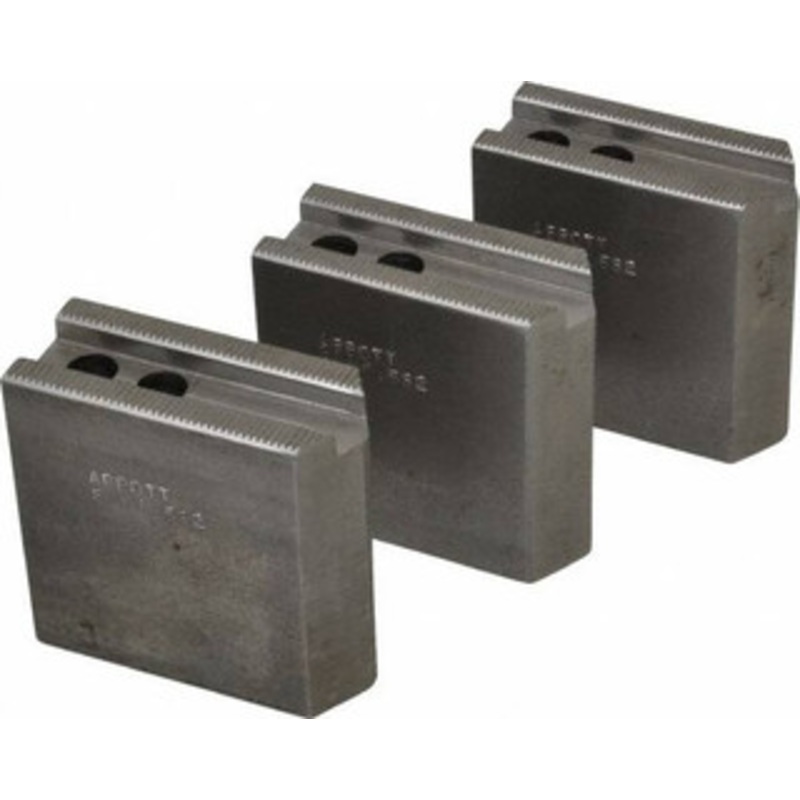 Abbott Workholding 6-1/2 Chuck Capacity, 1/16 x 90 Serrated Attachment, Square Soft Lathe Chuck Jaw 3 Jaws, Steel, 0.65 Btw Mount Hole Ctrs, 3 Long x 1-1/4 Wide x 3 High, 0.551 Groove, 0.3937 & 10mm Fastener SMW6.5S2 – 04229217
