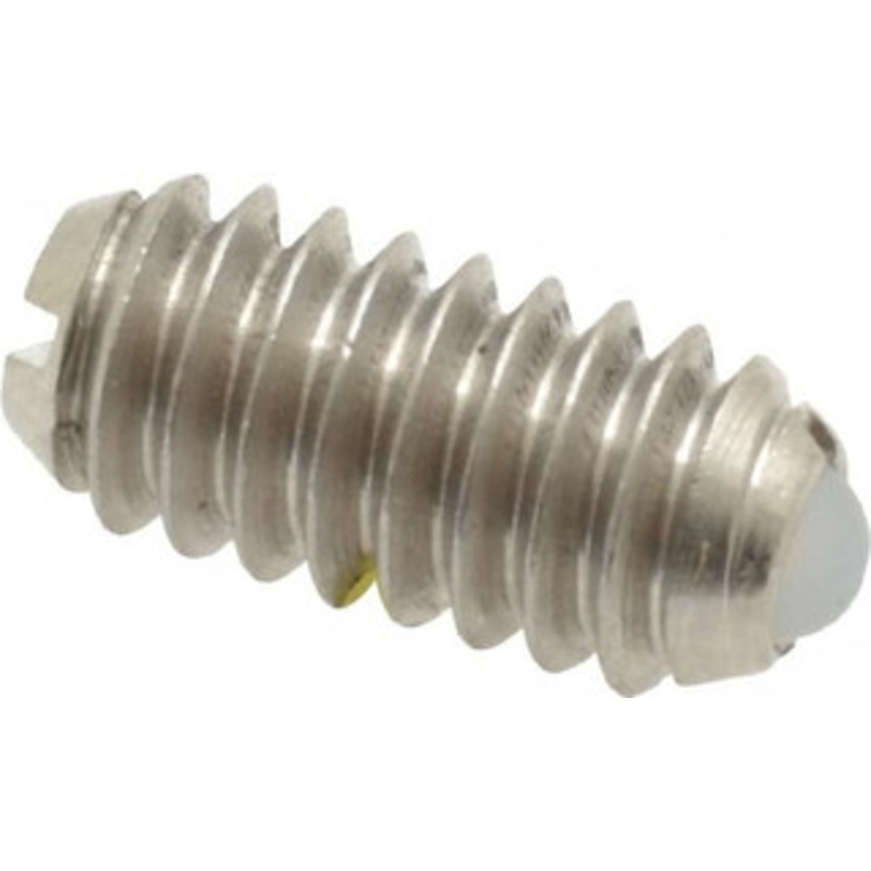 Vlier 1/4-20, 0.125 Ball Diam, 0.531 Body Length, 0.035 Max Ball Reach, Threaded Ball Plunger Stainless Steel Body, Nylon Ball, 2 Lb Initial End Force, 4 Lb Final End Force, Locking Element DSSBL54N – 62123138