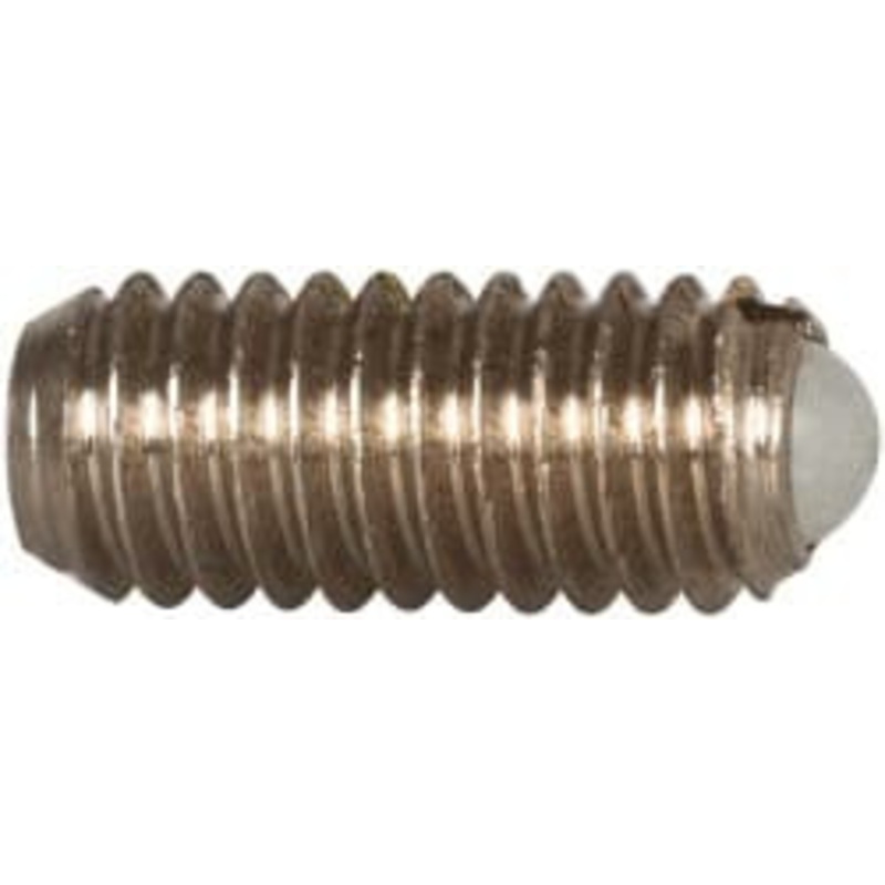 Vlier M4x0.7, 2.5mm Ball Diam, 9mm Body Length, 0.81mm Max Ball Reach, Threaded Ball Plunger Stainless Steel Body, Nylon Ball, 0.9 Lb Initial End Force, 2.25 Lb Final End Force, Locking Element DSBM4P – 04400164