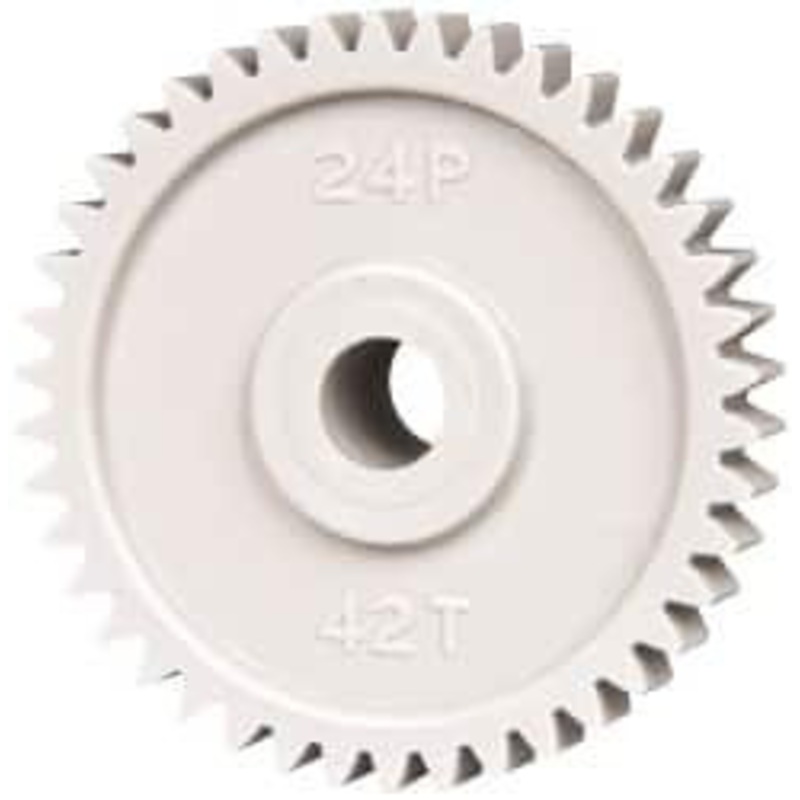 Made in USA 48 Pitch, 1-3/4 Pitch Diam, 1.833 OD, 42 Tooth Spur Gear 1/4 Face Width, 5/16 Bore Diam, 43/64 Hub Diam, 20 Pressure Angle, Acetal 2442 – 03125226