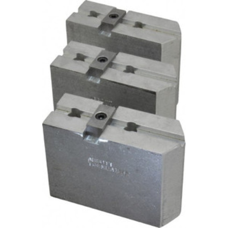 Abbott Workholding 8 & Up Chuck Capacity, Tongue & Groove Attachment, Square Soft Lathe Chuck Jaw 3 Jaws, Aluminum, 1-3/4 Btw Mount Hole Ctrs, 4 Long x 1-1/2 Wide x 3 High, 5/16 Groove, 3/8 Fastener TG8MDA1 – 04226502