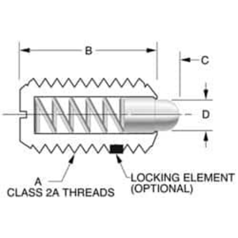 Vlier 5/8-11, 1-1/16 Thread Length, 0.215 Plunger Projection, Steel Threaded Spring Plunger 0.31 Max Plunger Diam, 1.062 Plunger Length, 2 Lb Init End Force, 8.5 Lb Final End Force M63 – 62120126