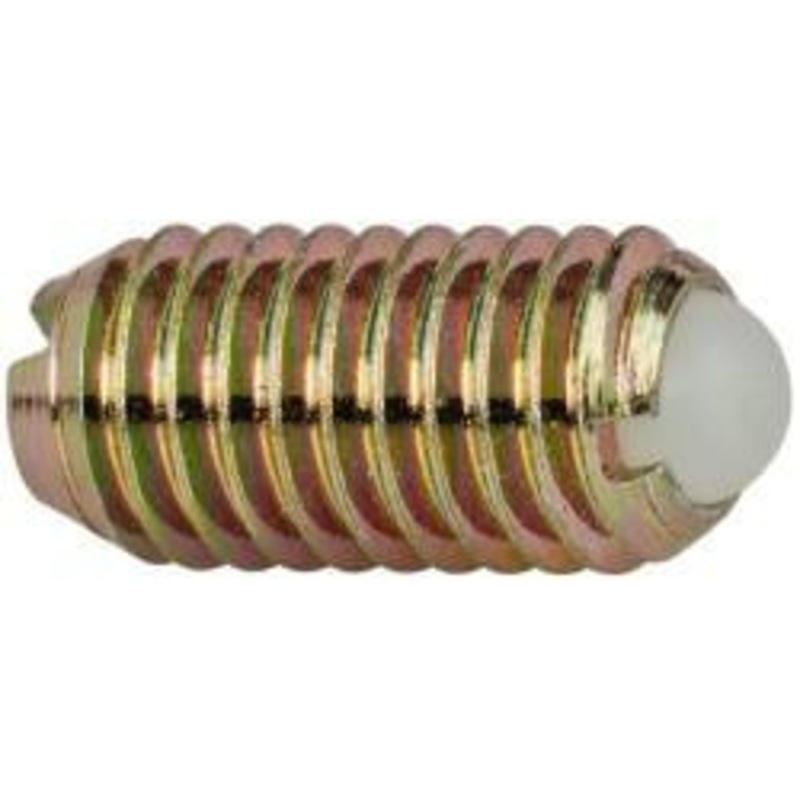 Vlier M8x1.25, 5mm Ball Diam, 16mm Body Length, 1.5mm Max Ball Reach, Threaded Ball Plunger Steel Body, Nylon Ball, 9 Lb Initial End Force, 13.49 Lb Final End Force DBMH8A – 04399754