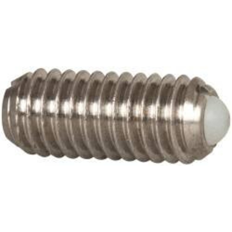 Vlier M6x1.0, 3.5mm Ball Diam, 14mm Body Length, 1mm Max Ball Reach, Threaded Ball Plunger Stainless Steel Body, Nylon Ball, 6.29 Lb Initial End Force, 9 Lb Final End Force DSBMH6 – 04399994