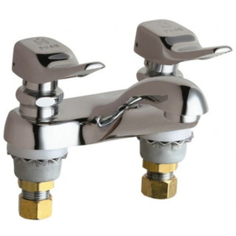 Chicago Faucets Push Handle, Deck Mounted Bathroom Faucet Self Closing Cartridges, No Drain, Integral Spout 802-336ABCP – 40865396