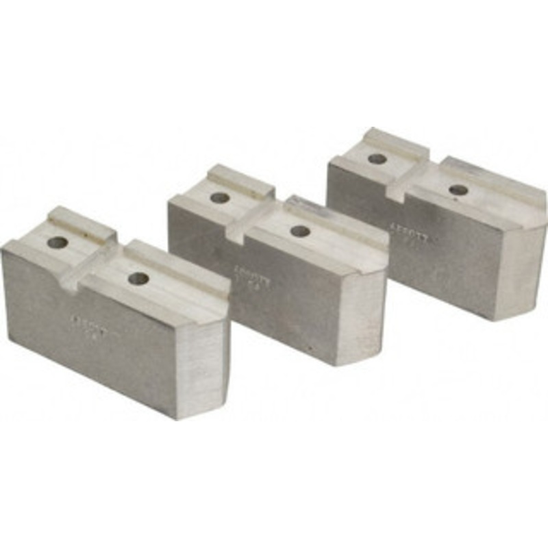 Abbott Workholding 7-1/2 Chuck Capacity, Serrated Attachment, Square Soft Lathe Chuck Jaw 3 Jaws, Aluminum, 1-11/16 Btw Mount Hole Ctrs, 4 Long x 1-1/2 Wide x 2 High, 0.866 Groove, 5/16 Fastener 7.5A – 04226932