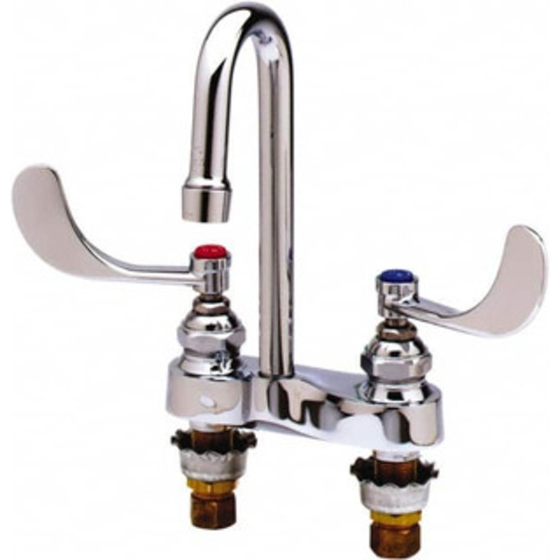 T&S Brass Faucet Mount, Deck Mount Faucet without Spray Two Handle, Wrist Blade Handle, Gooseneck Spout, No Drain B-0892 – 32074098