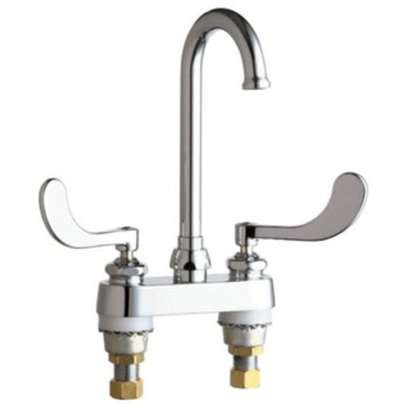 Chicago Faucets Wrist Blade Handle, Deck Mounted Bathroom Faucet Two Handle, No Drain, Gooseneck Spout 895-317FCABCP – 91216226
