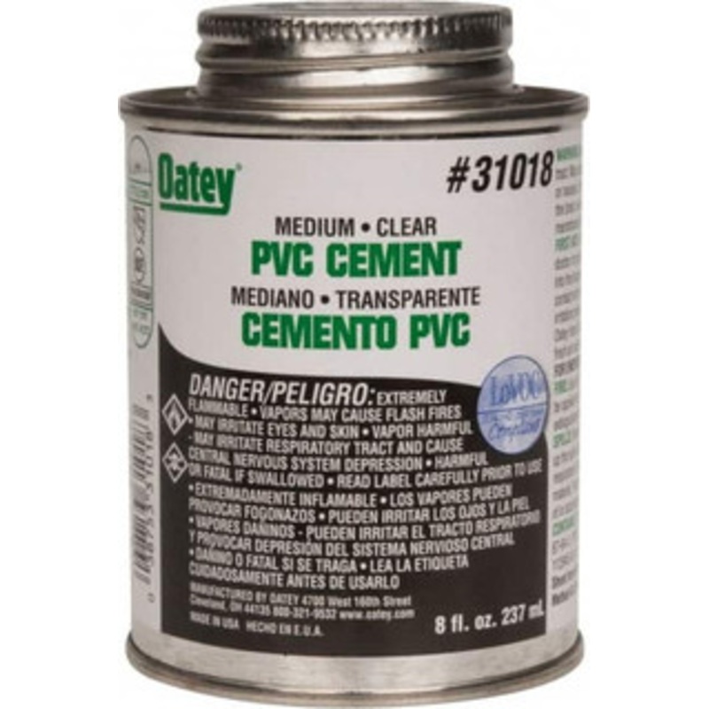 Oatey 8 oz Medium Bodied Cement Clear, Use with PVC up to 6 Diam 31018 – 37035789
