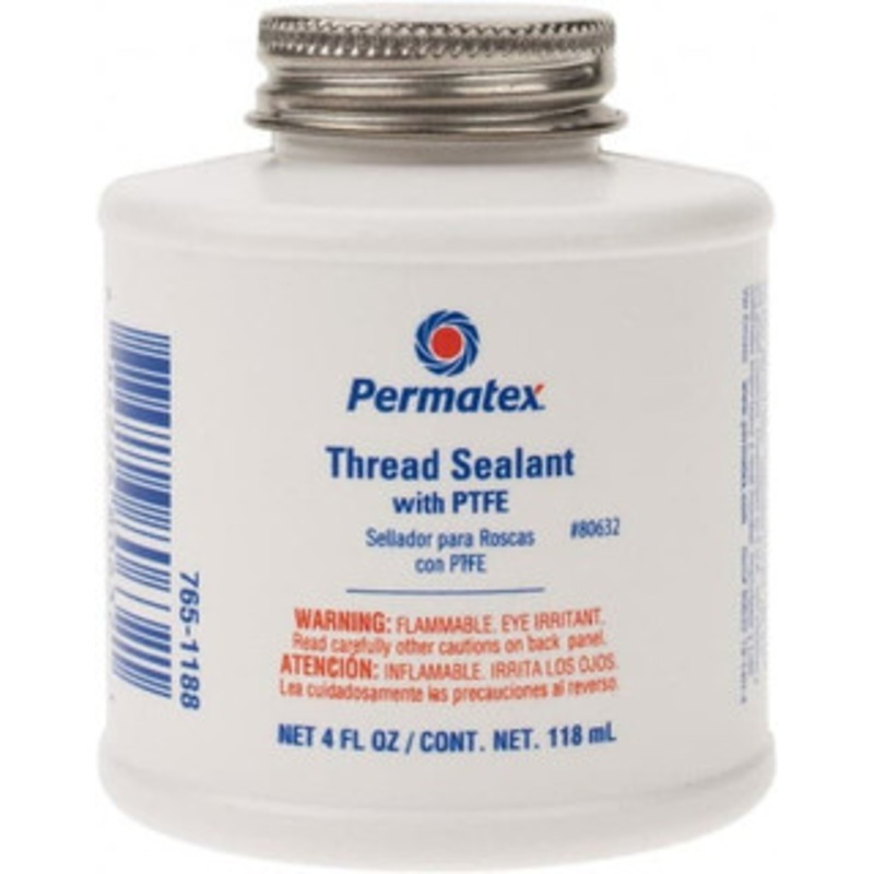 Permatex 4 oz Brush Top Can White Thread Sealant PTFE Based, 300F Max Working Temp, For Use with Fittings 80632 – 74425273