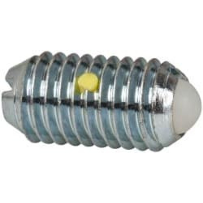 Vlier M10x1.5, 6mm Ball Diam, 19mm Body Length, 2.01mm Max Ball Reach, Threaded Ball Plunger Steel Body, Nylon Ball, 1.8 Lb Initial End Force, 3.37 Lb Final End Force, Locking Element DBML10AN – 04399796