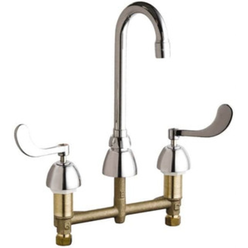 Chicago Faucets Wrist Blade Handle, Wide Spread Bathroom Faucet Two Handle, Educational and Healthcare Drain, Gooseneck Spout 786-GN1AE3ABCP – 40734030