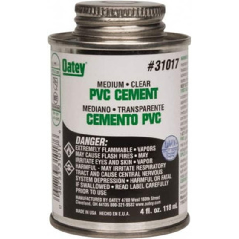 Oatey 4 oz Medium Bodied Cement Clear, Use with PVC up to 6 Diam 31017 – 37035771