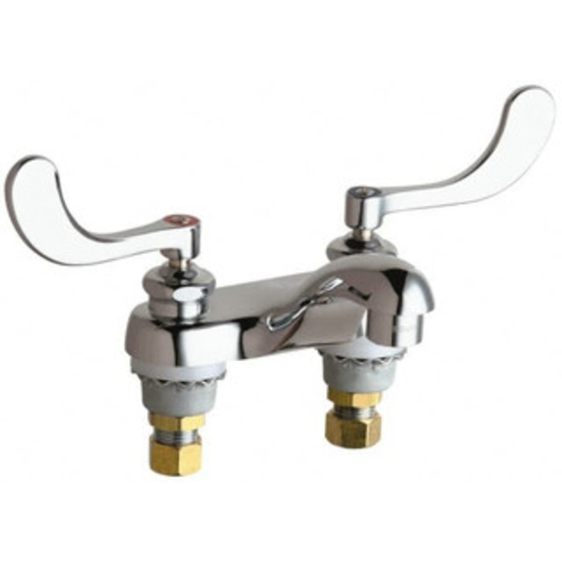 Chicago Faucets Wrist Blade Handle, Deck Mounted, Vandal Resistant Bathroom Faucet Two Handle, No Drain, Standard Spout 802-V317ABCP – 91216150