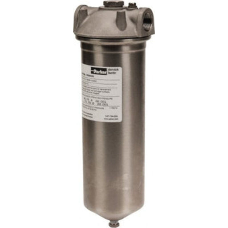 Parker Hannifin 3/4 Inch Pipe, FNPT End Connections, 10 Inch Long Cartridge, 12-3/4 Inch Long, Cartridge Filter Housing with Pressure Relief 1 Cartridge, 5 Max GPM Flow Rate, 150 psi Max Working Pressure, 316 Grade BSSB10-3/4SD – 37039195