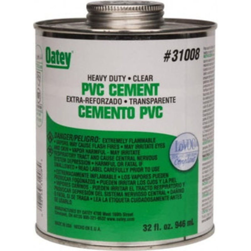 Oatey 32 oz Heavy Duty Cement Clear, Use with PVC up to 12 Diam 31008 – 37036050