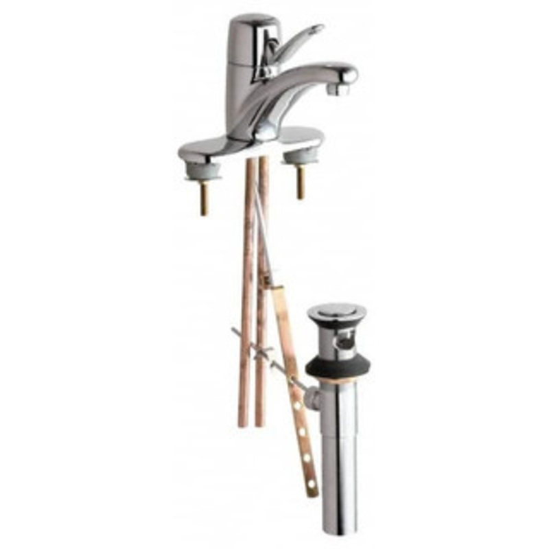 Chicago Faucets Single Handle, Deck Mounted, Single Hole Bathroom Faucet Ceramic Mixing Cartridge, Pop Up Drain, Integral Spout 2201-4ABCP – 40865404