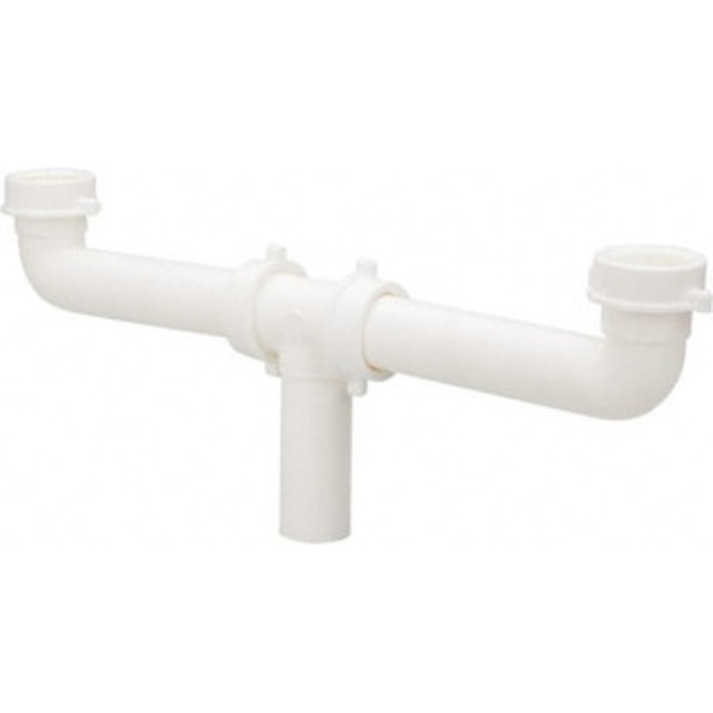 Federal Process 1-1/2 Outside Diameter, Two Sink Traps with Center Outlet 16 Inch Long, White, Polypropylene TW516PVCBG – 37020989