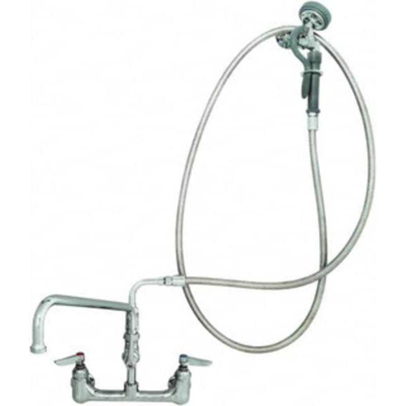 T&S Brass Riser with Spring Guide, 2 Way Design, Wall Mount, Pre Rinse Faucet Assembly Lever Handle B-0175 – 32071698